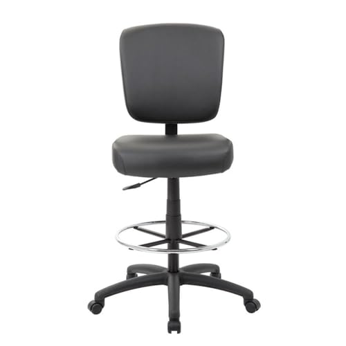 Scranton & Co Heavy Duty Wide Seat Drafting Stool, Black Caressoft Upholstery, Adjustable Seat Height, 275 lb Capacity, Chrome Footring, Sturdy Nylon Base, Comfortable Office or Drafting Chair
