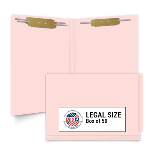 Pink File Folders, Doctor Stuff, Legal Size Reinforced End Tab Folder with 2" Bonded Fastener on Inside Front and Back, 14 pt Stock, Box of 50