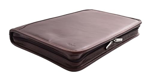 Real Leather Folio Case Zip Around Underarm Bag Brown Ring Binder A4 Pad Portfolio Organiser Arturo