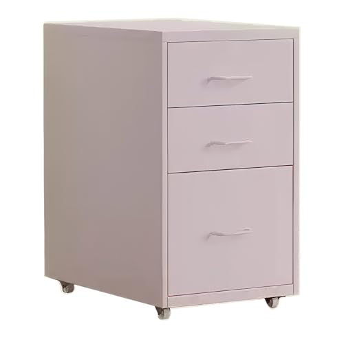 DEHEMUKA 3 Drawer Iron File Cabinet, Rolling Under Desk Cabinet, Mobile Under Desk File Cabinets for Home Office(Pink)