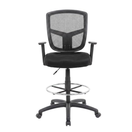 Bison office Mesh Task Stool with Adjustable Arms, Drafting Chair with Nylon Base and Dual-Wheel Casters for Standing Desk and Home Office