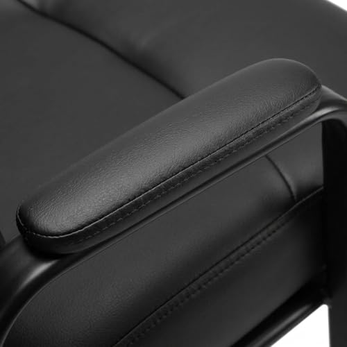 Relyblo PU Leather Office Guest Chairs Set of 2, Stationary Reception and Waiting Room Chairs with Padded Armrests and Metal Frames for Conference Room and Lobby, Black