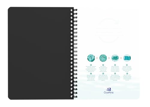 Oxford 5 x A5 Lined Spiral Notebook Oceanis Recycled Plastic from the Sea 180 Pages 5 Colours