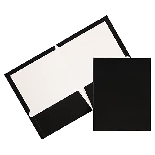 JAM PAPER Laminated Two Pocket Glossy School Folders - Letter Size - High Gloss Black - Bulk 25/Pack