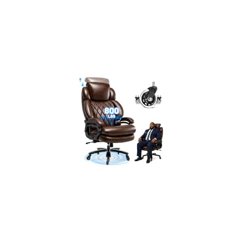 Qusaphy 800lbs Large Size Executive Office Chair for Heavy People Big and Tall Office Chair with Adjustable Headrest 360 Swivel Desk Chair with Heavy Duty Casters Computer Home Office Chairs (Brown)