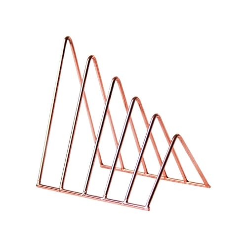 File Rack File Folder Sorter Non Skid Desk Triangle Bookshelf Bookend Organizer for Recipe Office Letter Trays(Rose Golden)
