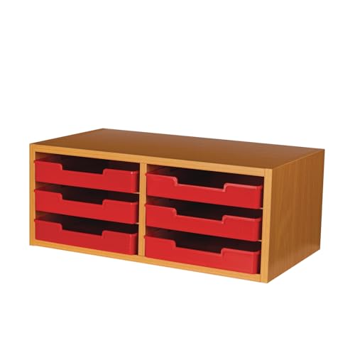 Really Good Stuff Oak 6-Slot Mail Center with Trays Single Color, 6 Trays