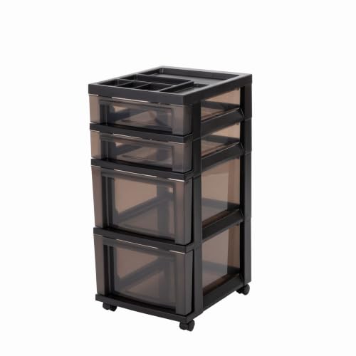IRIS USA 4-Drawer Rolling Storage Cart with Wheels, Black/Gray