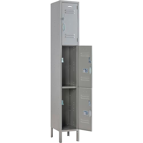 Global Industrial 3-Tier 3 Door Locker, 12" W x 15" D x 78" H, Gray, Unassembled