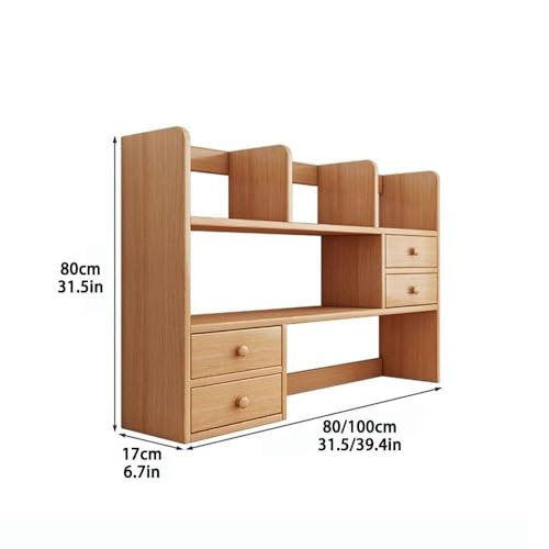 TBQATNTS Desktop Storage Rack, 3-Tier Wooden Display Shelf, Multipurpose Countertop Organizer with Drawer for Office, Living Room, Bedroom,Pine,31.5in