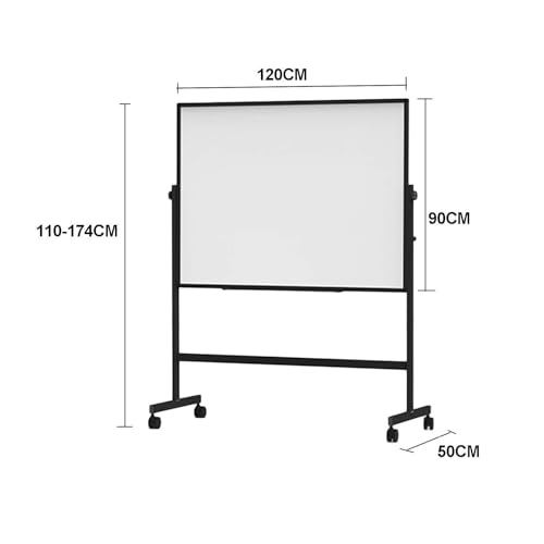 Mobile Double-Sided Magnetic Whiteboard, 90x120cm, Adjustable Height, 360° Flip with Lockable Wheels for Office, Home, School