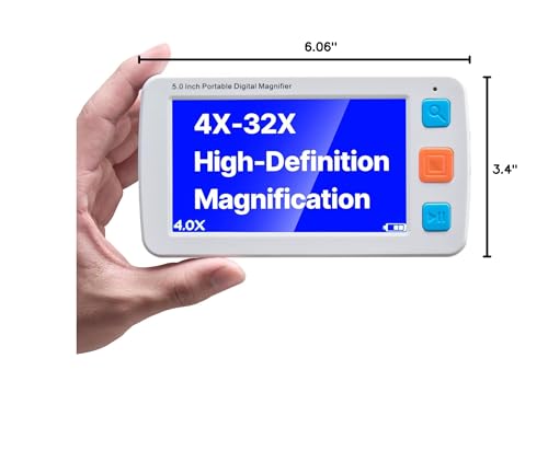 VEVOR Portable Digital Magnifier, 5-inch HD Electronic Video Magnifier for Low Version, 4X - 32X Zoom Electronic Reading Aid with 17 Color Mode, AV Output, Foldable Handle & 5-Level Screen Brightness