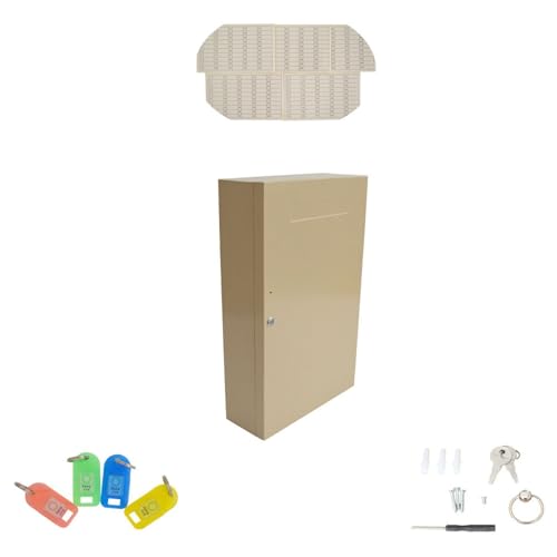Yokoma 240 Position Key Cabinet Heavy-Duty Cold-Rolled Steel Wall Mount Key Organizer with 240 Key Cards & Numbered Hooks for Office,Hotel Beige