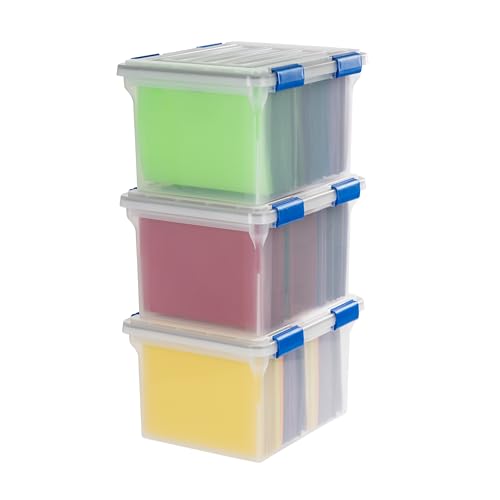 IRIS USA WeatherPro File Box, Letter/Legal, 32 Qt. 3-Pack, Clear/Blue