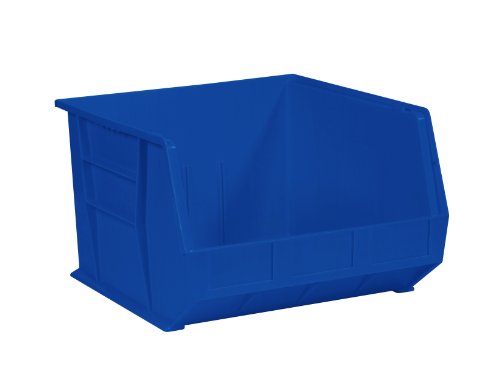 Aviditi BINP1816BAVI Plastic Stack/Hang Storage Bin Containers, 18" x 16-1/2" x 11", Blue, Pack of 3, For Organizing Homes, Offices, Garages and Classrooms