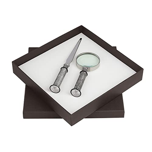 American Coin Treasures Coin Letter Opener & Magnifying Glass Irish Threepence- Antiqued Silvertone Brass Handle Gift Set-Genuine Ireland Coin