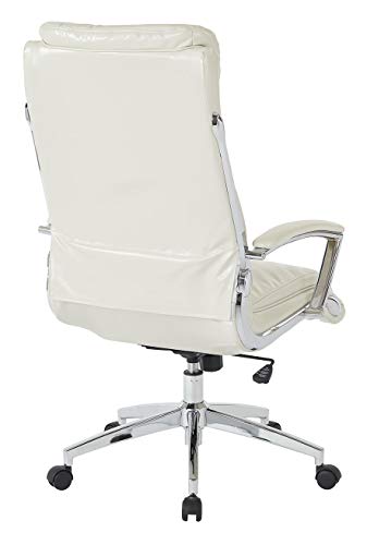 Office Star FL Series Faux Leather Executive High Back Office Chair with Adjustable Tilt and Padded Chrome Arms, Cream