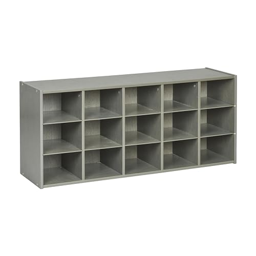 ECR4Kids Streamline 15 Cubby Tray Storage Cabinet, 3x5, Classroom Furniture, Grey Wash