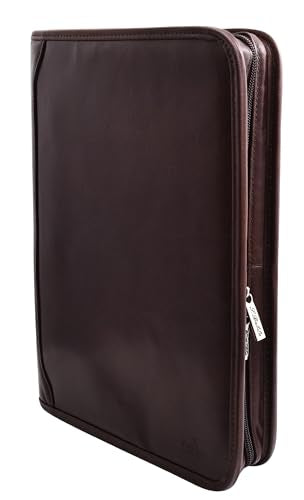 Real Leather Folio Case Zip Around Underarm Bag Brown Ring Binder A4 Pad Portfolio Organiser Arturo