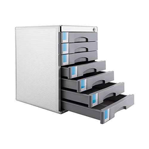 Oiveinya 7-Drawer Office Desktop Cabinet File Cabinets with Lock Metal Lateral Filing Cabinets Silver Letter Organizer with Lock for Home Office Organization
