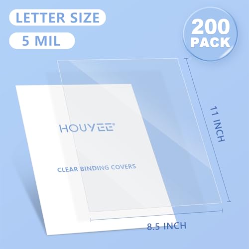HOUYEE 200 Pack 5 Mil Clear Binding Presentation Covers,PVC,8.5" x 11"