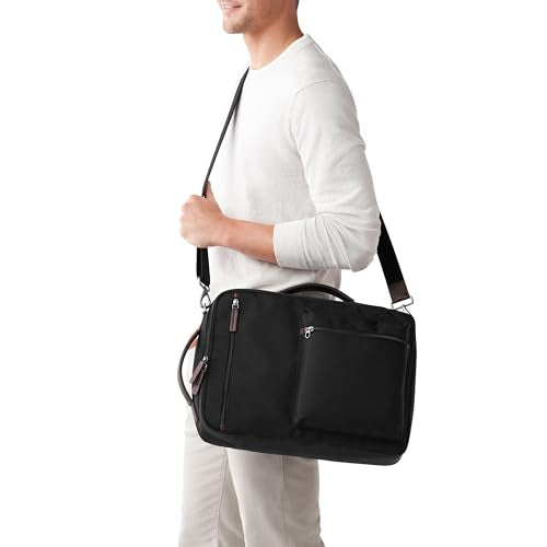 Fossil Men's Buckner Fabric Small Convertible Travel Backpack and Briefcase Messenger Bag, Black , (Model: MBG9475001)