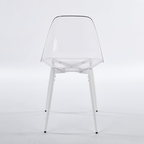 GDFStudio 5 Piece Modern Round Dining Table Set for 4 with MDF Tabletop Metal Legs and Transparent Chairs Mid Century Kitchen Dining Set for Dining Room Apartment, White