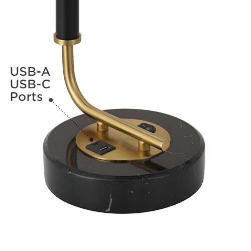 Myles 24" High Desk Lamp Gold Marble Base Dual USB Ports Modern