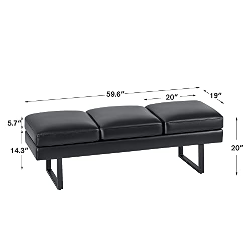 Furmax Waiting Room Chairs Faux Leather Office Guest Chair, 59.6 Inches Conference Room Chairs 3 Seats Upholstered Reception Bench, Lobby Furniture for Salon and Shop, Black
