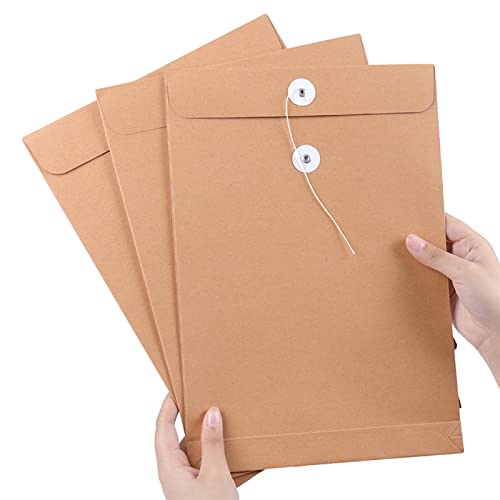 AEYSD-456 Filing Envelopes 10PCS A4 Kraft Paper File Holder Envelope Bags Document Storage Organizer with String School Office Project Folder Bag Plastic Folders
