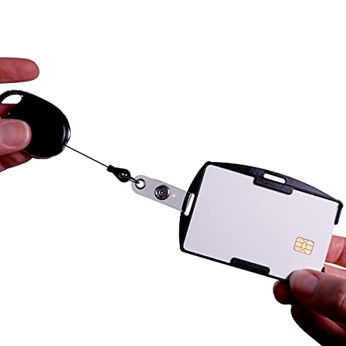 Bulk 20 Pack - RFID Blocking Badge Holder with Retractable Carabiner Clip Badge Reel - Dual Sided - SkimSAFE Skimming Protection - 2 Card Shield for 13.56MHz Radio Signal by Specialist ID (Black)