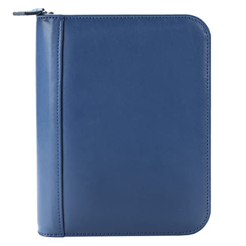 FranklinCovey - FC Signature Ring-Bound Binder for FranklinCovey Planners | Leather - Zipper Binder (Compact, Blue)