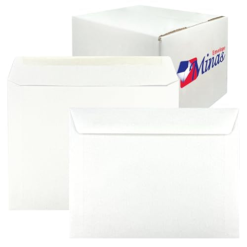 500 Minas Envelope - 10 x 13 Inch White Booklet Envelopes, Heavy 28lb Paper, Side Opening, Gummed Flap, 500 Count