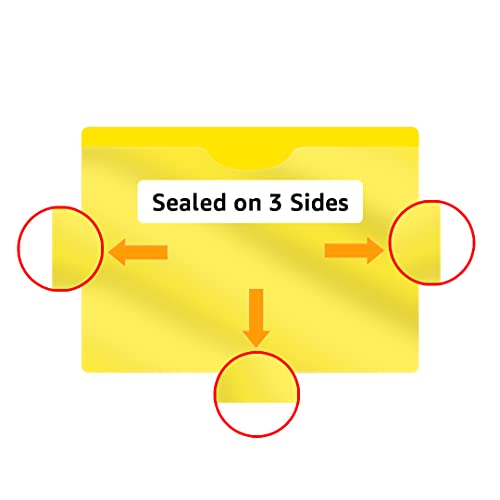 Yellow Vinyl Pocket Folders, Doctor Stuff, Closed Sides, Letter Size, Clear Front Top Loading Job Jacket, Documents Holder for Office, High School and Medical Files, Pack of 25