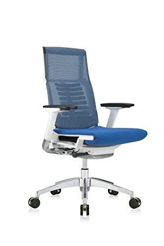 POwerFIT Exec Chair Blue Fabric SEAT/MESH Back-White Frame