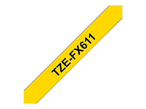 Brother TZe-FX611 Labelling Tape Cassette, Black on Yellow, 6mm (W) x 8M (L), Flexible ID, Brother Genuine Supplies