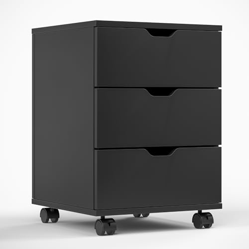 Farini Wood File Cabinet for Home Office,Under Desk 3 Drawer Mobile File Cabinet(Black,Fully-Assembled)