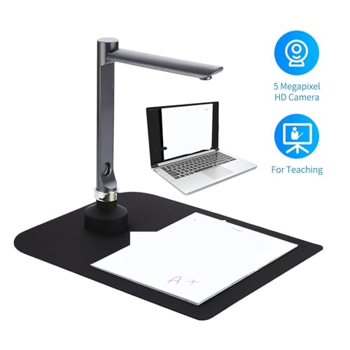 Document Scanner, USB Document Camera Scanner, 5MP HD A4 Capture Size with LED Light Teaching Software for Teachers