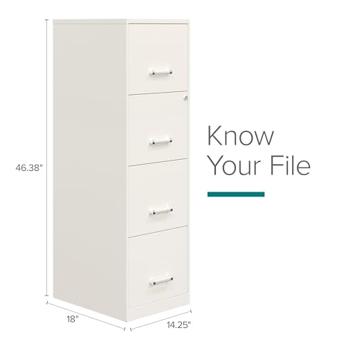 Space Solutions - 4 Drawer Fully Assembled Vertical Steel File Cabinet, Home & Small Office Use, Letter-Size, Locking, Pearl White