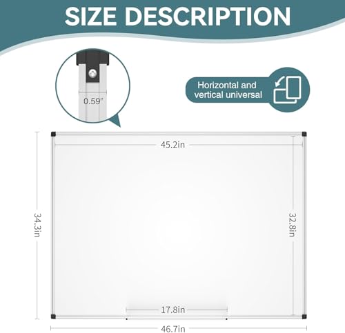Magnetic Dry Erase Whiteboard, 46 x 33 Inch Large Wall Mounted White Board