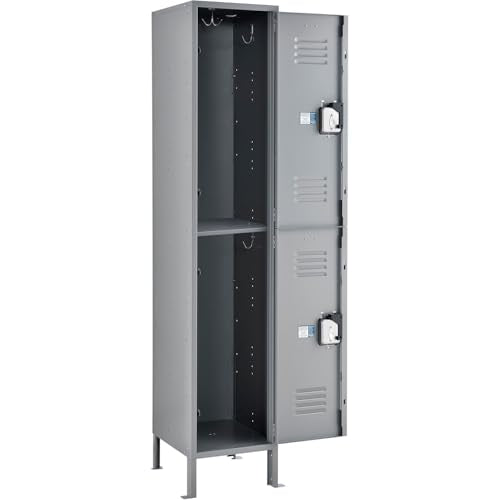 Global Industrial Infinity 2-Tier 2 Door Locker, 15" W x 15" D x 78" H, Gray, Unassembled