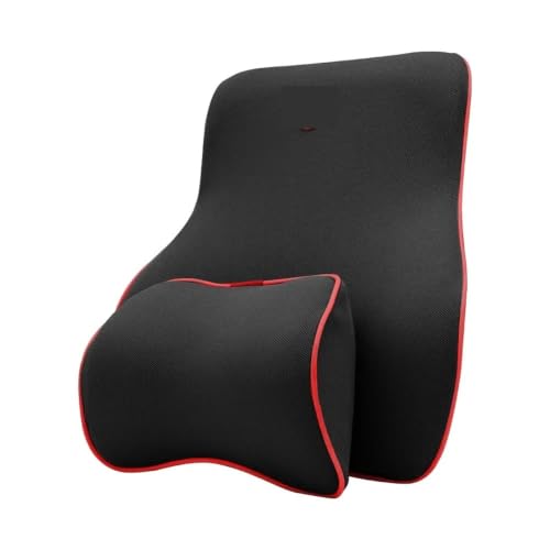 SamLng Memory Foam Car Seat Pillow Set, Neck Headrest Lumbar Back Support Cushion(Black Red Set)