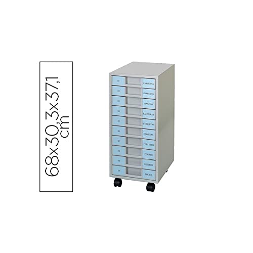 Clen Metal Lever Arch File 10 Compartments Plastic Height 5.5 cm with Wheels Light Grey 680 x 303 x 371 mm