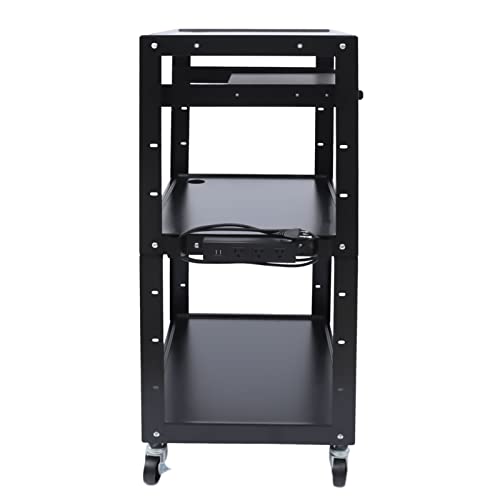 banborba Mobile Utility AV Cart, 4-Tier Rolling Presentation and Media Cart on Wheels, Rolling Projector Cart, Rolling Standing Desk Stand Up Desk with Height Adjustable Shelf & Pullout Keyboard Tray