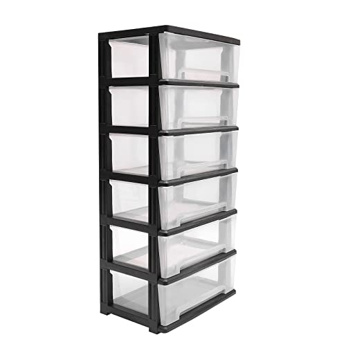 6 Clear Drawer Storage Organizer Rolling Cart,Movable Storage Tower for Closet with Wheels,Plastic Cart Organizer for Home Office Classroom
