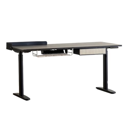 YUHUAWF Writing Desk Electric Standing Desk with Drawer and Storage Basket, Ash Wood Height Adjustable Study Writing Workstation Computer Desks