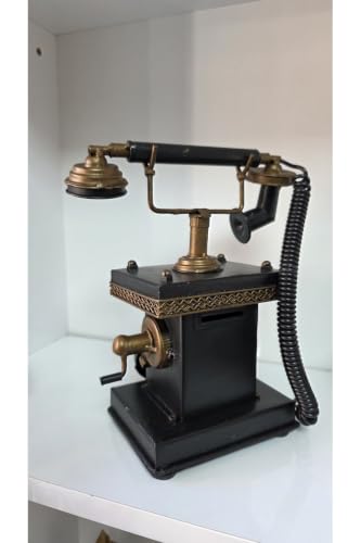 3-Piece Decorative Metal Set: Accordion Coin Bank, Vintage Phone Coin Bank, & Typewriter - Retro Style, Handcrafted Metal & Wood - Unique Home Decor Accents - Metalik, Metalik Eskitme, Kahverengi