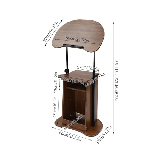 Lectern Podium Stand, Mobile Height Adjustable Church Classroom Lecture, Standing Laptop Cart, Portable Presentation Concert Teacher Rolling Podium (Brown)