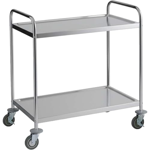 Stainless Steel 2 Shelf Utility Cart 34" x 21" x 37" - Commercial Rolling Serving Cart for Kitchen, Hotel, Storage, and Catering - Durable Service Cart for Restaurants, 100 lb Capacity