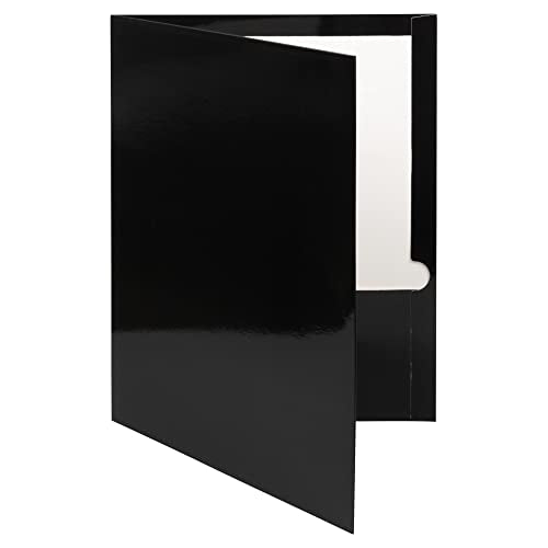 JAM PAPER Laminated Two Pocket Glossy School Folders - Letter Size - High Gloss Black - Bulk 25/Pack
